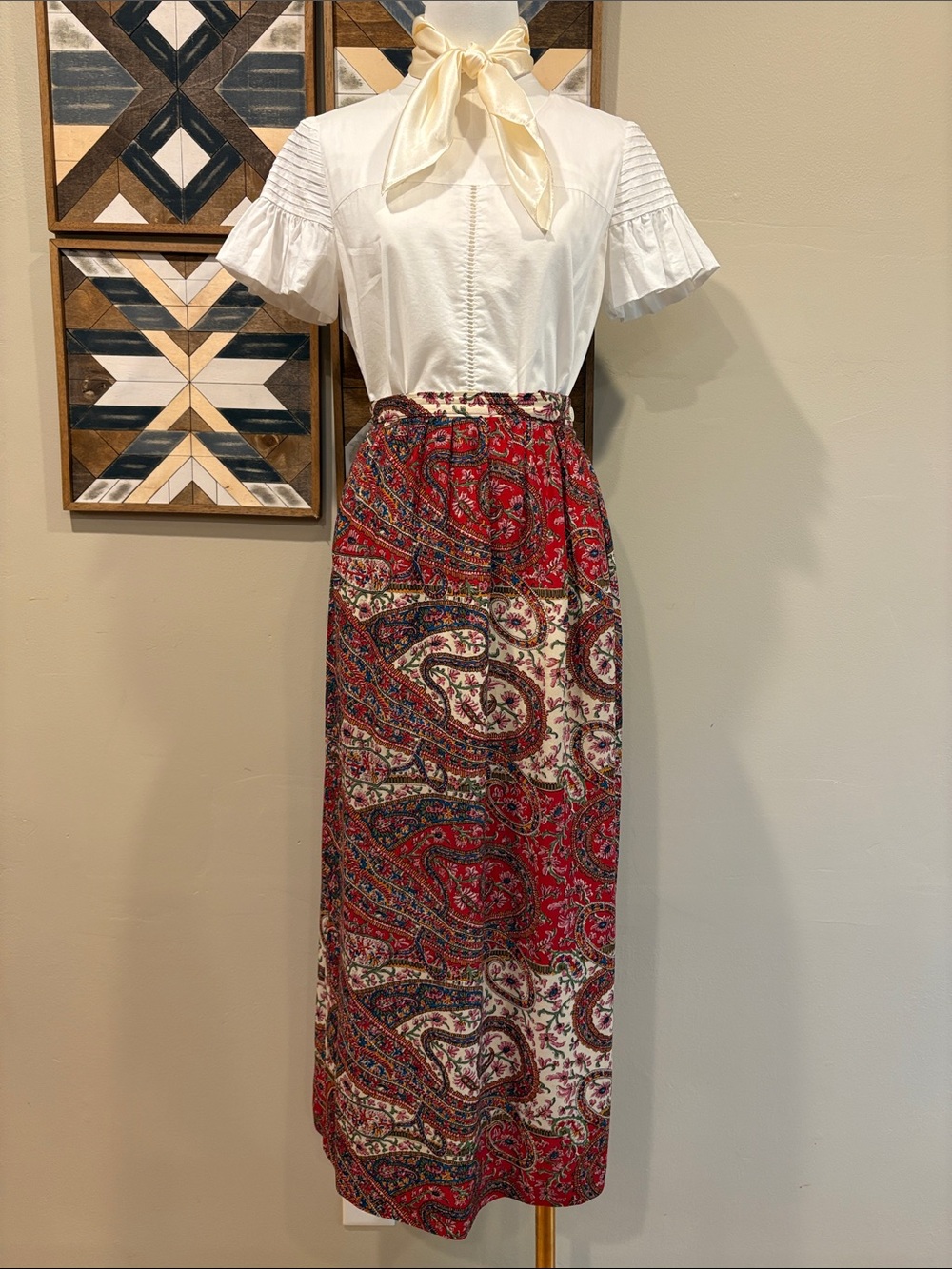 Vintage Ralph Lauren Blue Label 90s Red Long Paisley Skirt size 4 - Picture 1 of 13